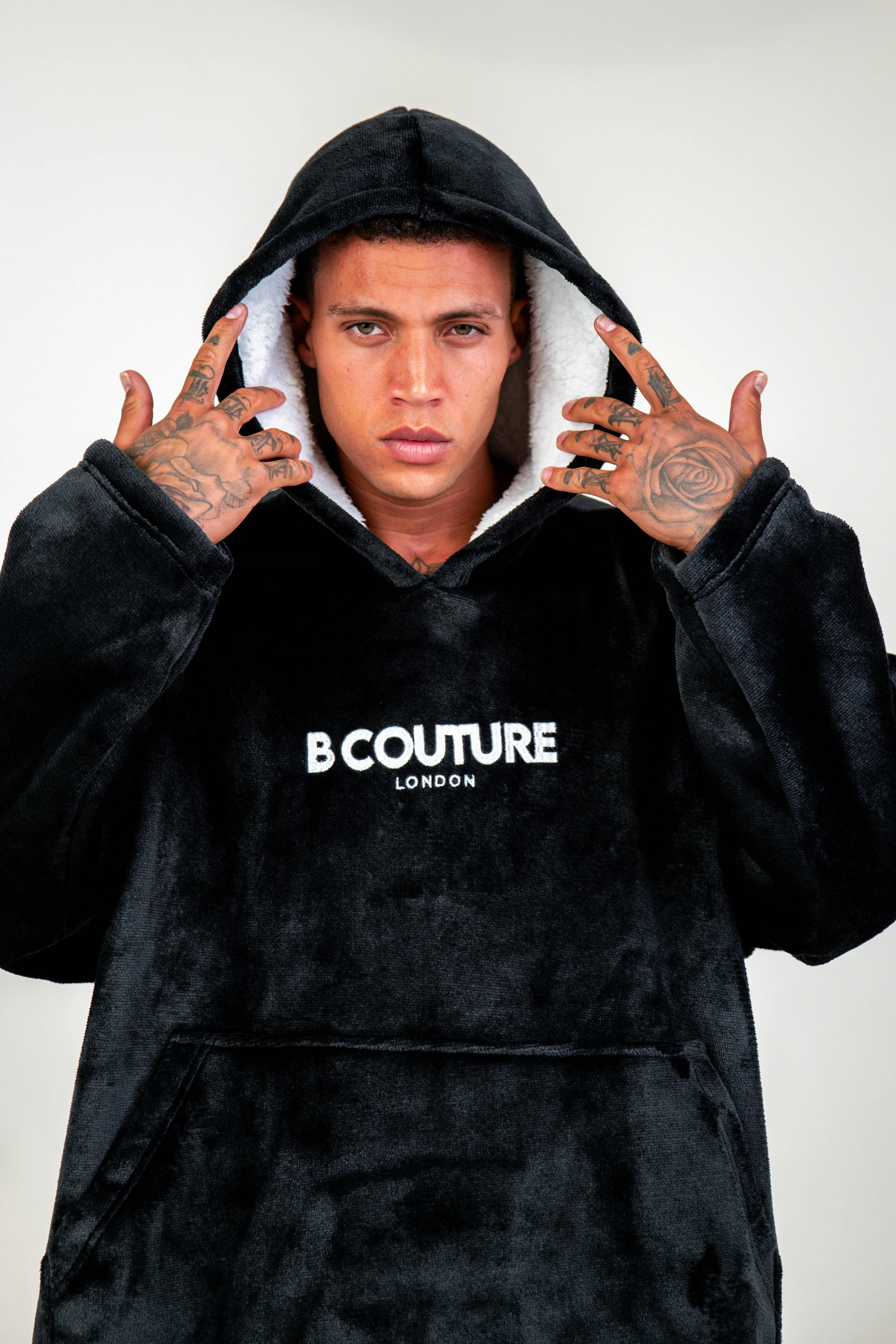Brunswick Double Weight Fleece Blanket Hoodie - Black - Image 3