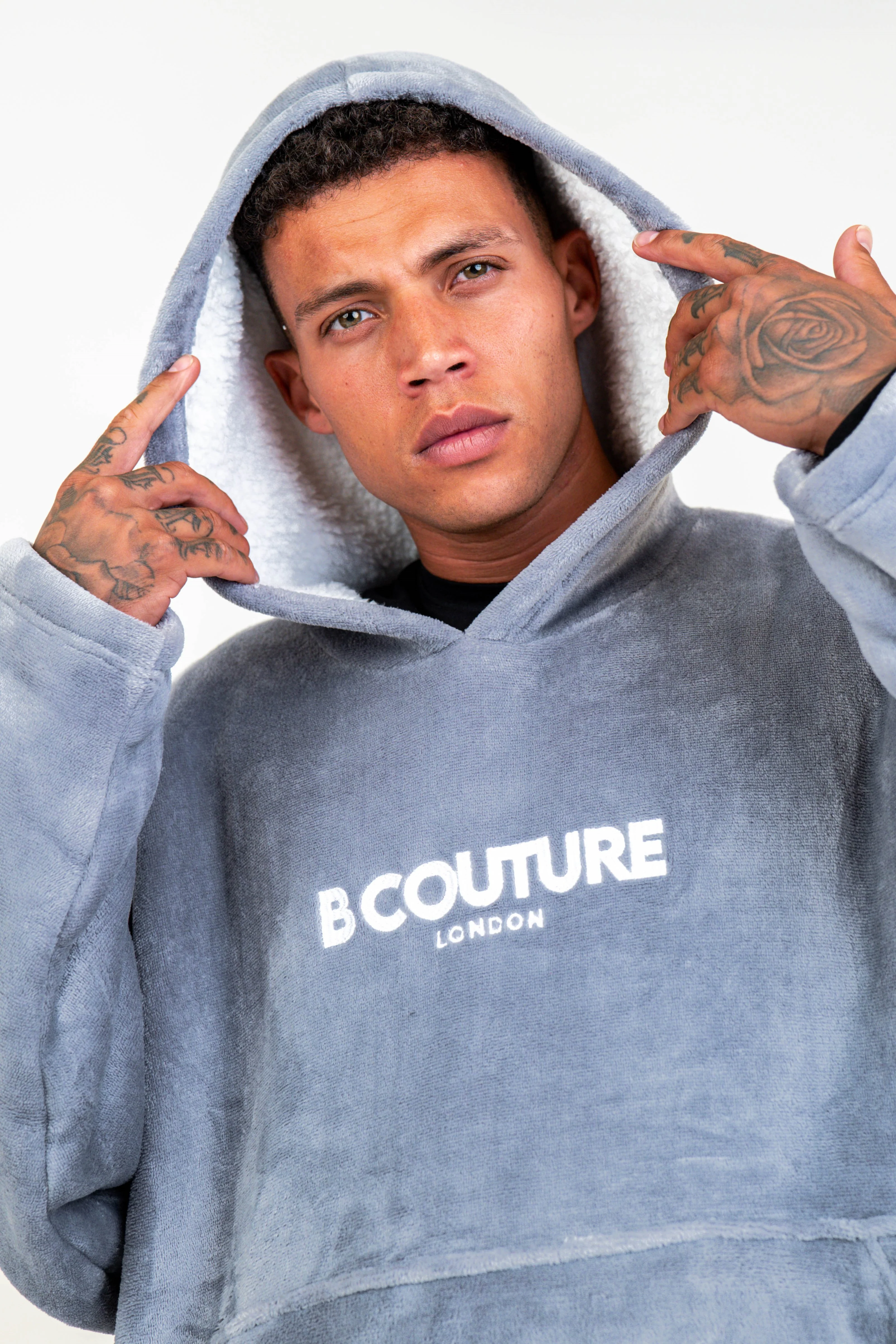 Brunswick Double Weight Fleece Blanket Hoodie - Grey - Image 3