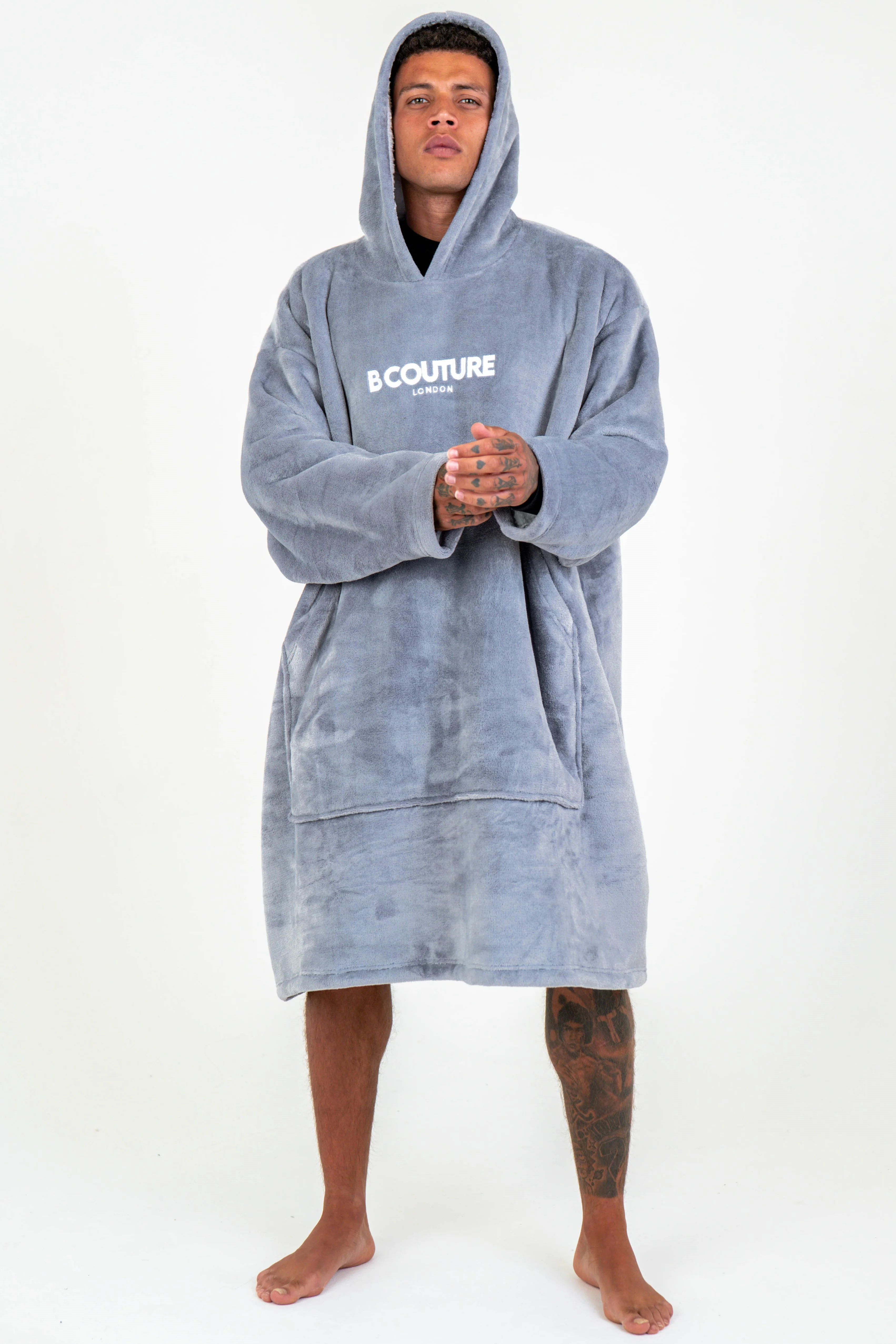 Brunswick Double Weight Fleece Blanket Hoodie - Grey - Image 4