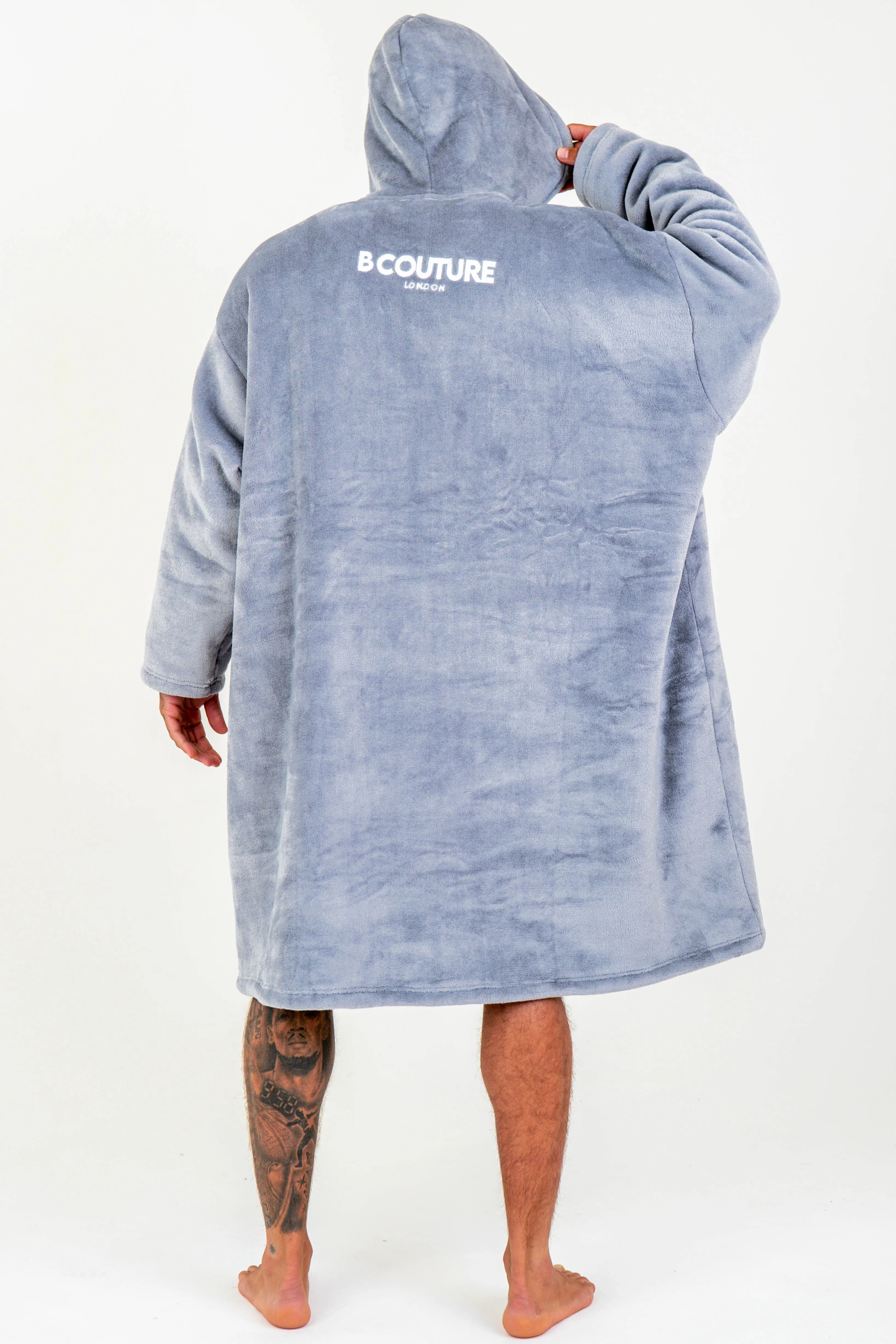 Brunswick Double Weight Fleece Blanket Hoodie - Grey - Image 5