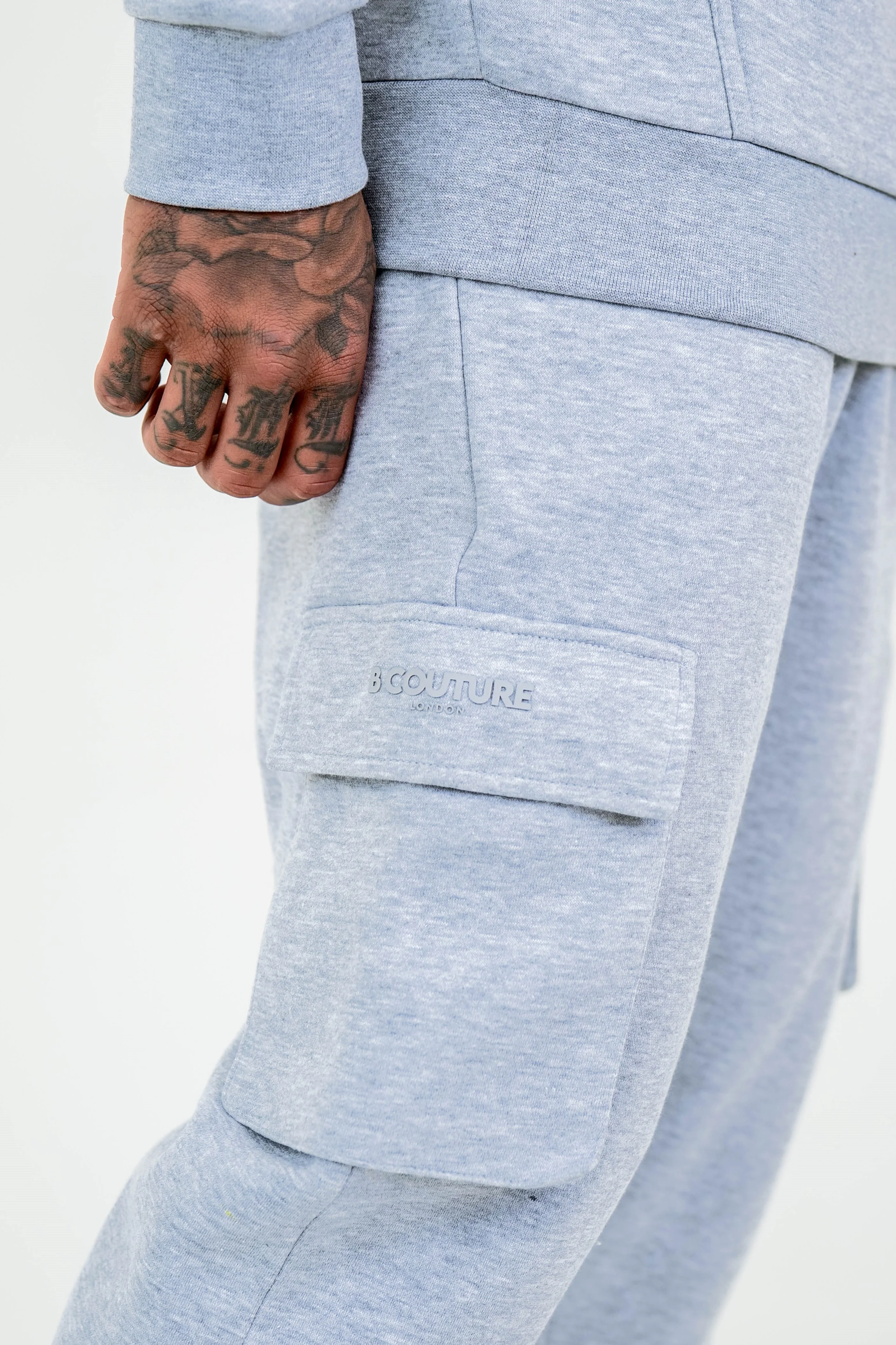 Compton Street Cargo Fleece Tracksuit - Grey Marl - Image 3