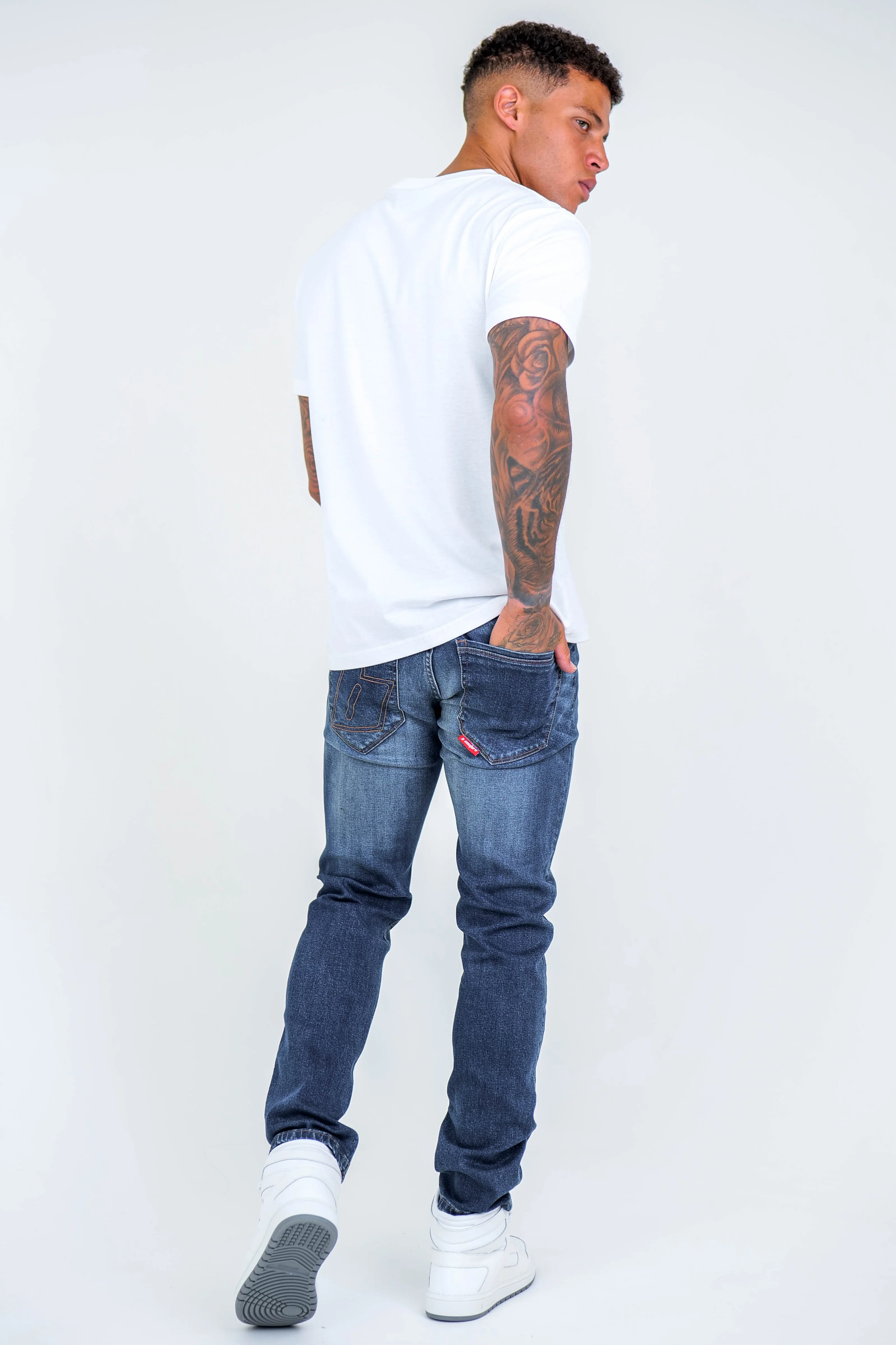 Farnfield Taper Fit Stretch Denim Jeans - Dark Blue - Image 4